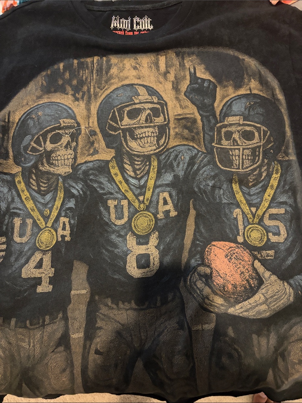 Mod Cult Skull Football Players Graphic T-Shirt - Black